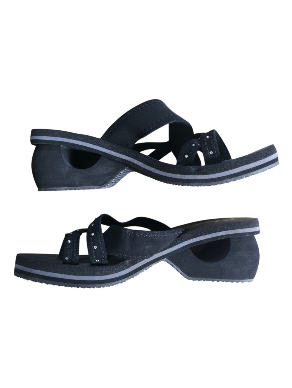 Skechers Yoga Foam Toe Ring Wedge Sandals Black Rhinestone Comfort Y2K Size 8 - Picture 2 of 15